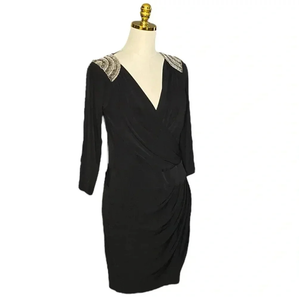 Cache | Black Faux Wrap Shoulder Embedded Ruched … - image 5